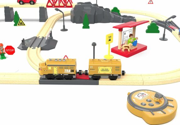 Motorized Train for Kids Remote Control Locomotive Train Toy for Wooden Tracks