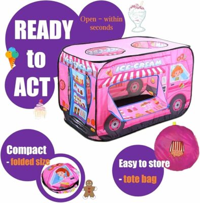 Pop Up Tent for Kids Ice Cream Truck Play Tent