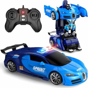 Remote Control Car One-Click Becoming Robot Transforming Toy with LED Lights