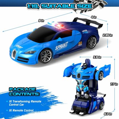 Remote Control Car One-Click Becoming Robot Transforming Toy with LED Lights