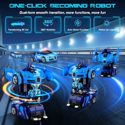 Remote Control Car One-Click Becoming Robot Transforming Toy with LED Lights
