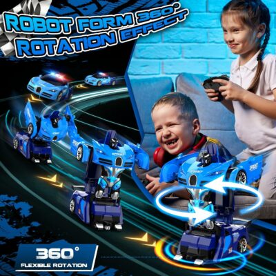 Remote Control Car One-Click Becoming Robot Transforming Toy with LED Lights