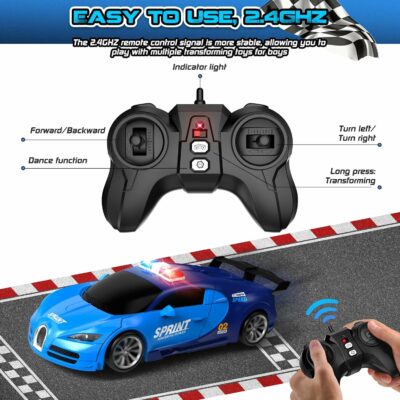 Remote Control Car One-Click Becoming Robot Transforming Toy with LED Lights
