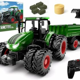 Remote Control Tractor Toy with Trailer Metal Front & Front Loader Farm Vehicle Set