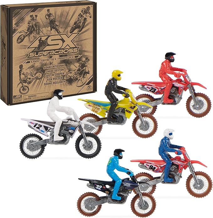 Authentic 5 Pack of 1:24 Scale Die-Cast Motorcycles with Rider Figure