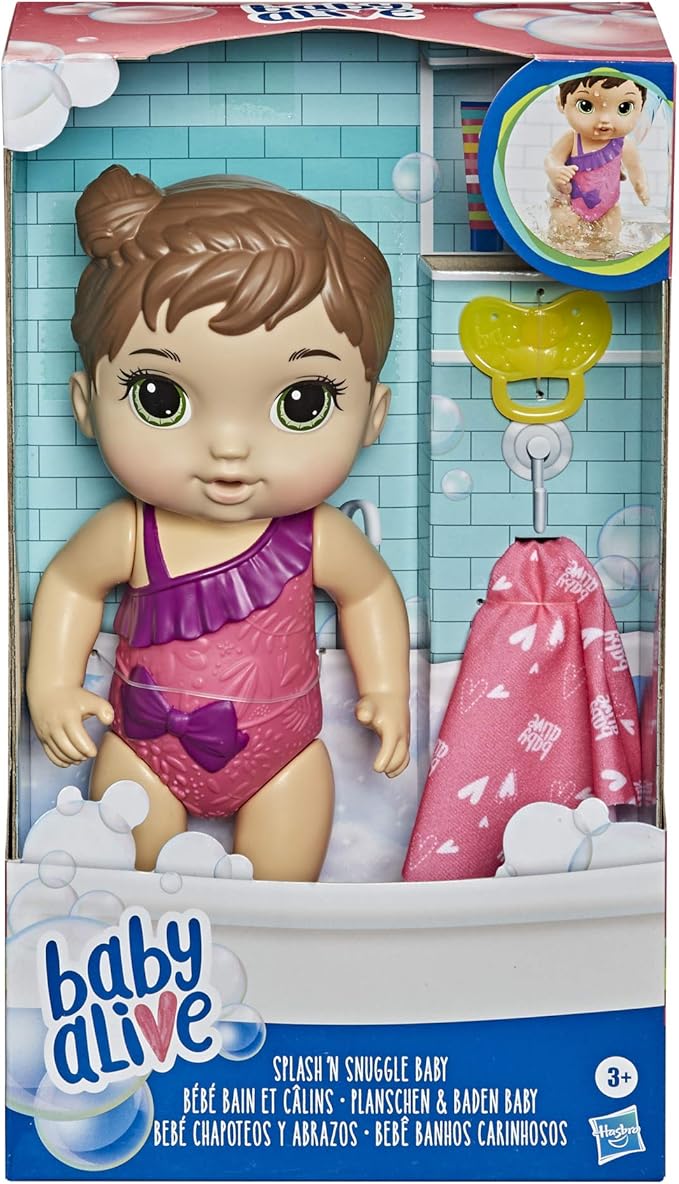 Baby Alive Splash'n Snuggle Baby Brown Hair Doll for Water Play