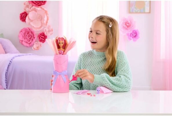Barbie Petal Pop Scented Doll with Rose Dress & Accessories