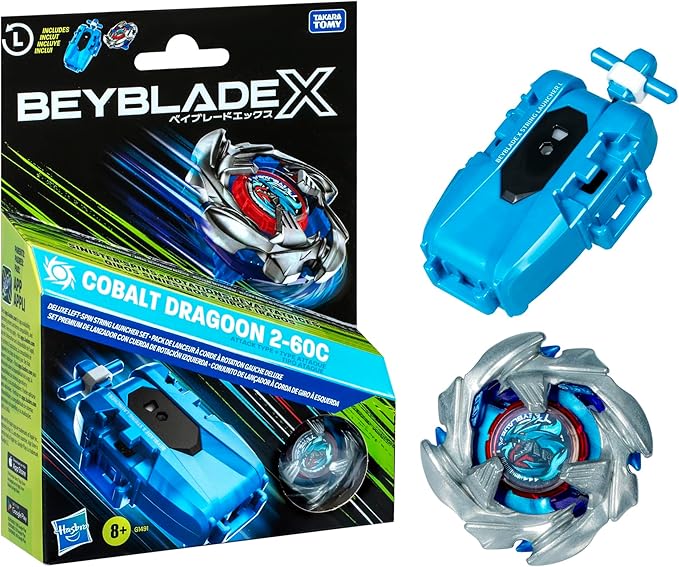 Beyblade X Cobalt Dragoon 2-60C Deluxe Left-Spin String Launcher Set