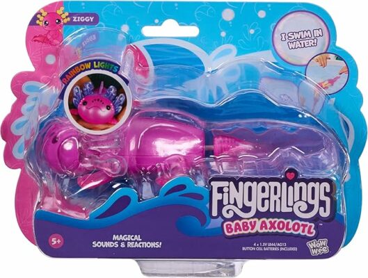 Fingerlings Interactive Baby Axolotl Ziggy Magenta Swims & Lights Up