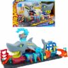 Hot Wheels City Track Set Ultra Shark Car Wash with Color Reveal Toy