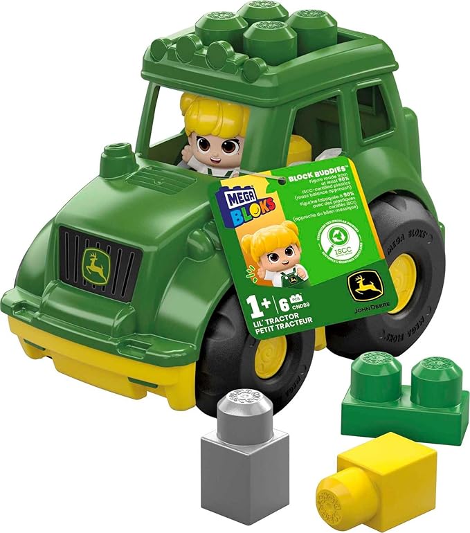 MEGA BLOKS John Deere Lil’ Tractor with 6 Pieces and Storage Blocks Toy Set
