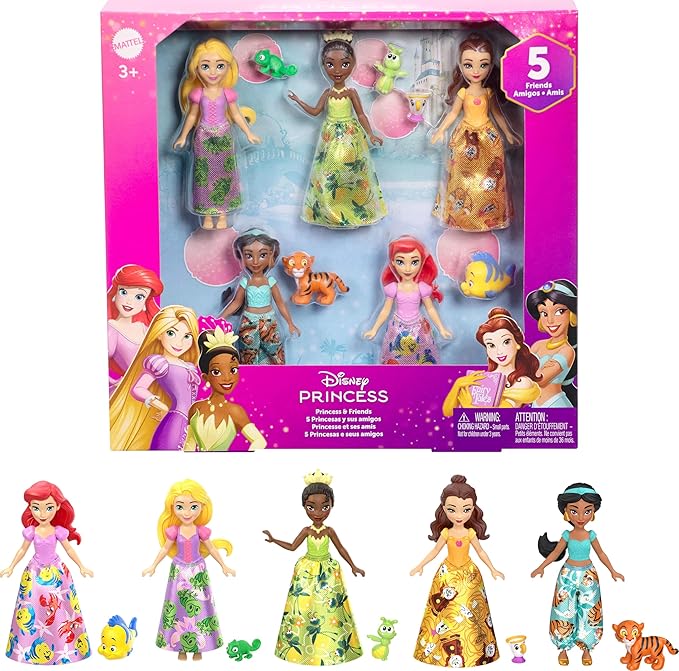 Mattel Disney Princess & Friends Set with 5 Posable Small Dolls