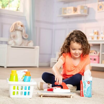 Melissa & Doug Laundry Basket Play Set with Wooden Iron and Accessories