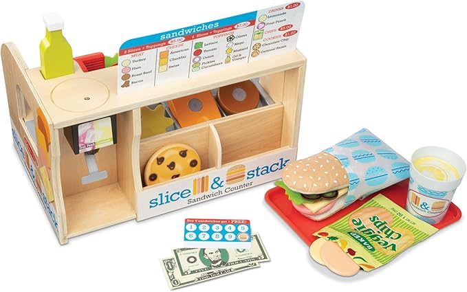 Melissa & Doug Slice Stack Serve Wooden Sandwich Counter Pretend Play Store