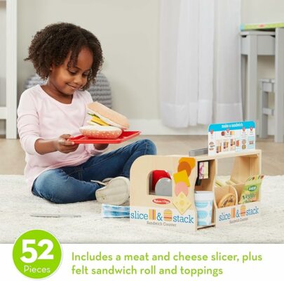 Melissa & Doug Slice Stack Serve Wooden Sandwich Counter Pretend Play Store