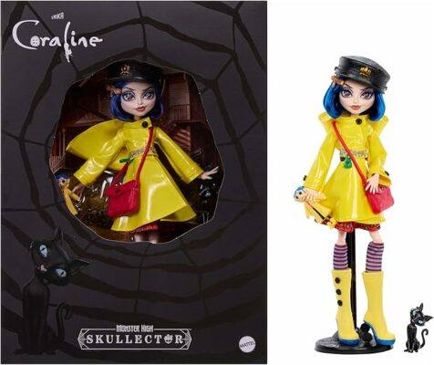 Monster High Skullector Doll Coraline Collectible in Yellow Raincoat
