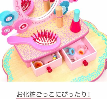 Wooden Dressing Table Floral Kid Vanity Table with Mirror