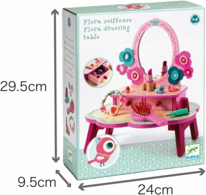 Wooden Dressing Table Floral Kid Vanity Table with Mirror