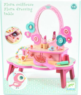 Wooden Dressing Table Floral Kid Vanity Table with Mirror