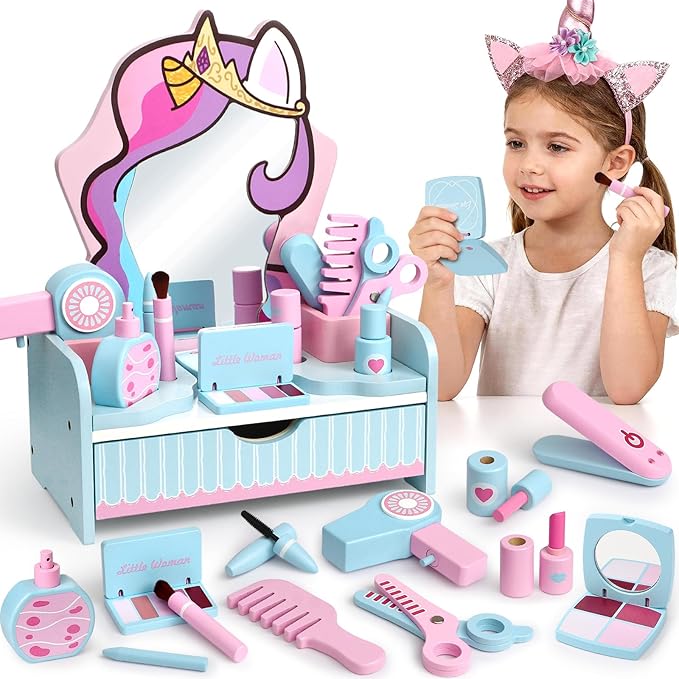 Wooden Makeup Vanity Set for Girls