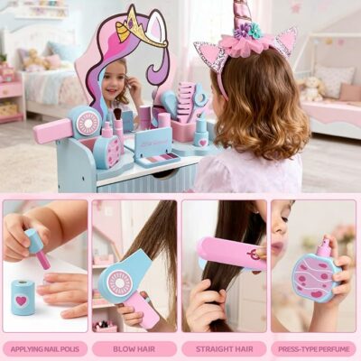 Wooden Makeup Vanity Set for Girls