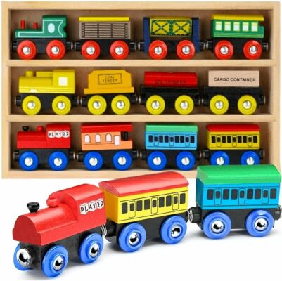 Wooden Train Set 12 PCS Train Toys Magnetic Set