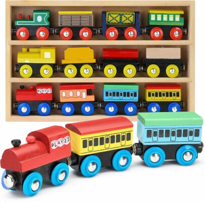 Wooden Train Set 12 PCS Train Toys Magnetic Set