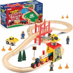 Wooden Train Set 38 Pieces Track Set