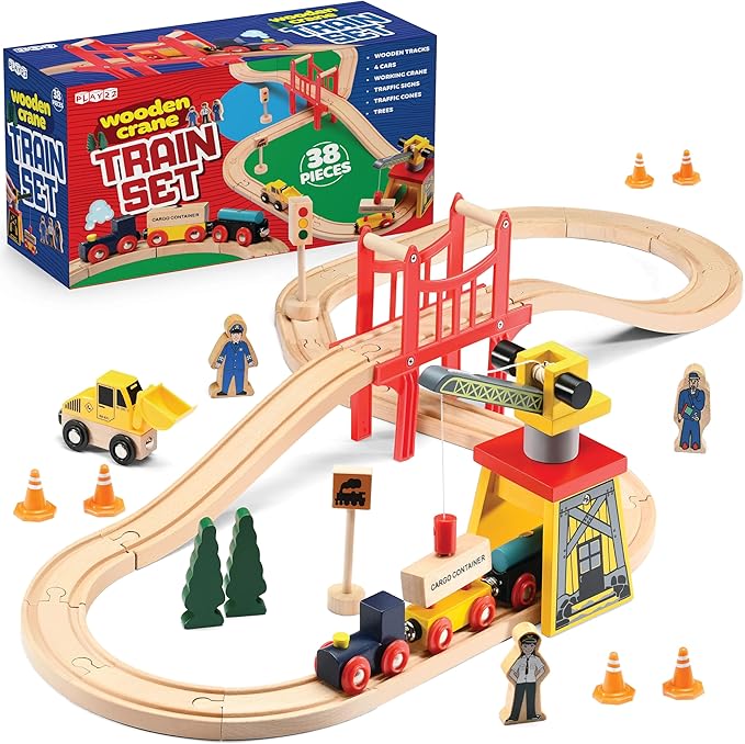 Wooden Train Set 38 Pieces Track Set
