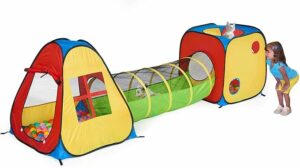 3 in 1 Pop Up Play Tent with Tunnel Ball Pit for Kids