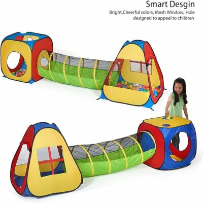 3 in 1 Pop Up Play Tent with Tunnel Ball Pit for Kids