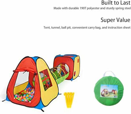 3 in 1 Pop Up Play Tent with Tunnel Ball Pit for Kids