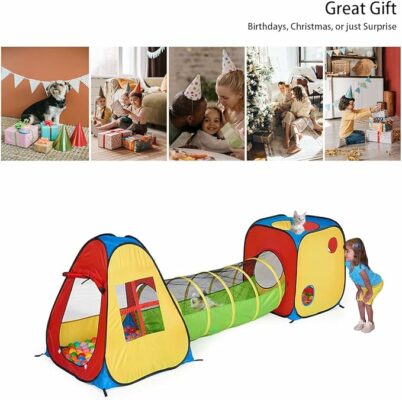 3 in 1 Pop Up Play Tent with Tunnel Ball Pit for Kids