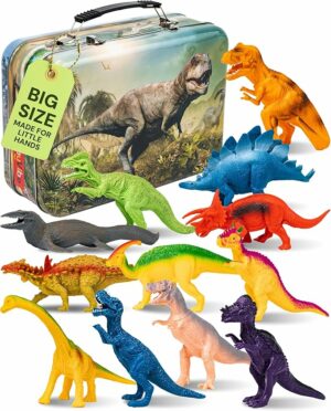 Dinosaur Toys 12 Realistic Dinasour Figure Multi Color Metal Storage Box