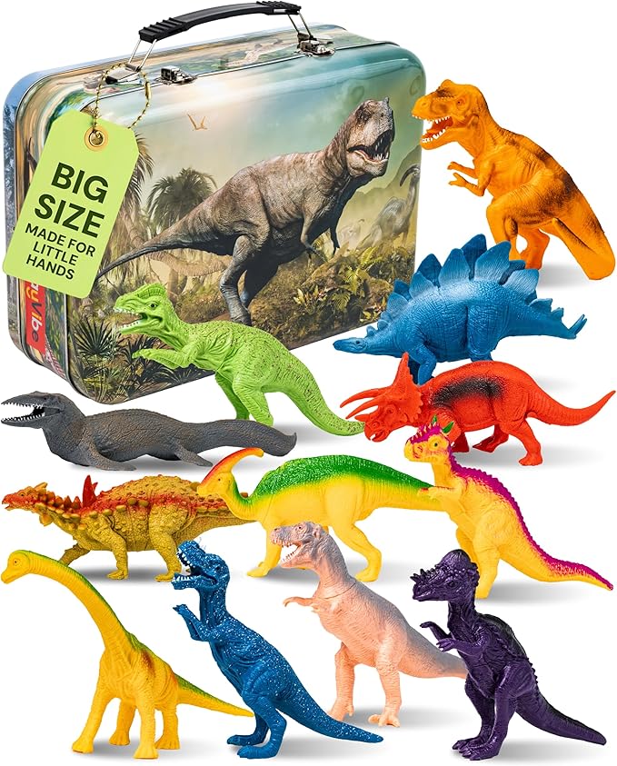 Dinosaur Toys 12 Realistic Dinasour Figure Multi Color Metal Storage Box