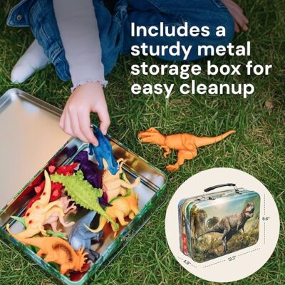 Dinosaur Toys 12 Realistic Dinasour Figure Multi Color Metal Storage Box