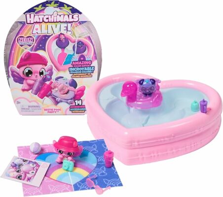 Hatchimals Alive Neon Rainbow Bestie Pool Party with 2 BFF Figures in Color Reveal Eggs