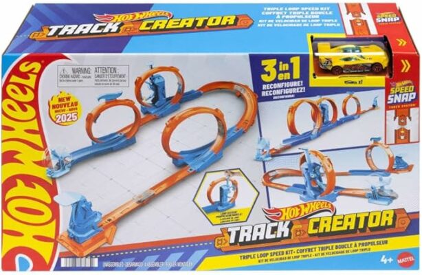 Hot Wheels Toy Car Track Set Triple Loop Pack & 1:64 Scale Vehicle
