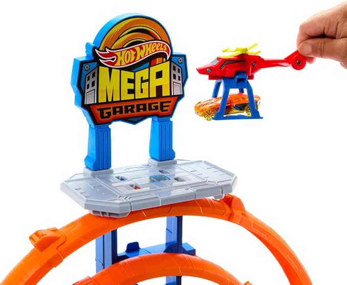Hot Wheels Toy Car Track Set with Die-Cast Car & Helicopter Hot Wheels Toy Car Track Set with Die-Cast Car & Helicopter