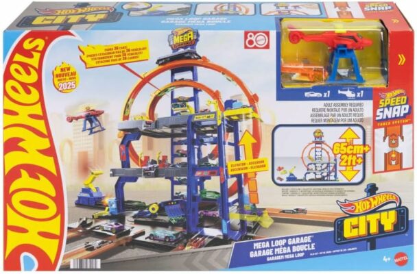 Hot Wheels Toy Car Track Set with Die-Cast Car & Helicopter