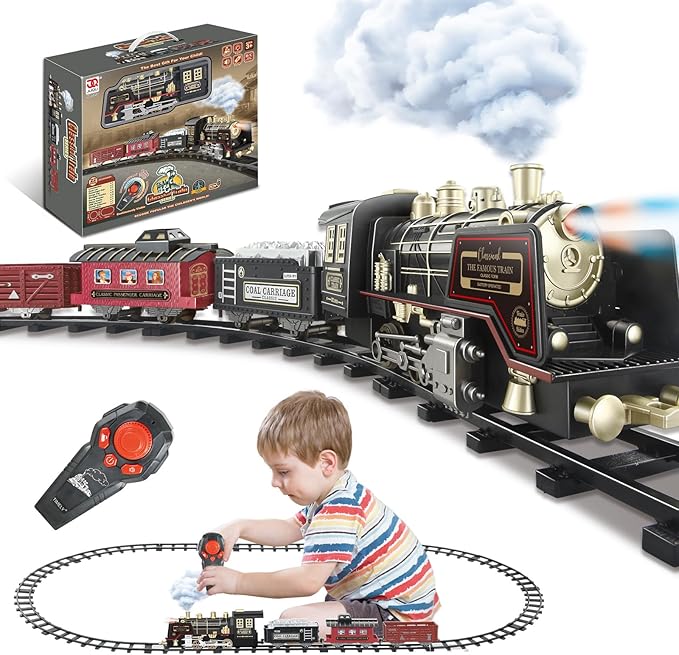 Remote Control Train Set for Kids Electric Steam Toy Train with Smoke