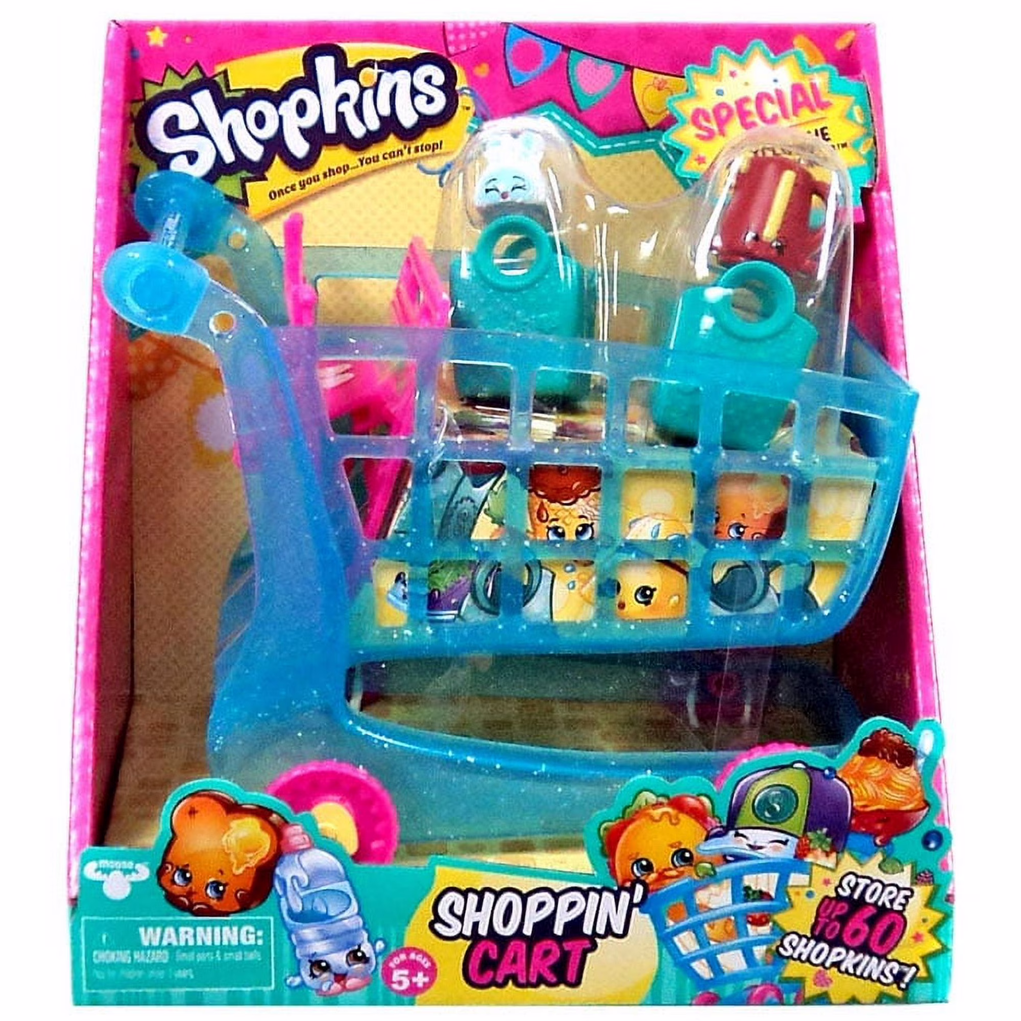 Shopkins Shoppin Cart Playset Bright Blue with Pink Accents