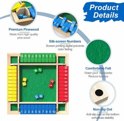 Shut the Box Game Wooden Board Tabletop Dice Game for Kids