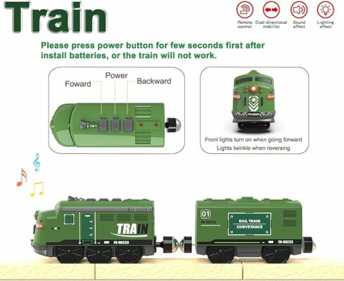 Train Toy Remote Control Locomotive Motorized Train Set for Wooden Track