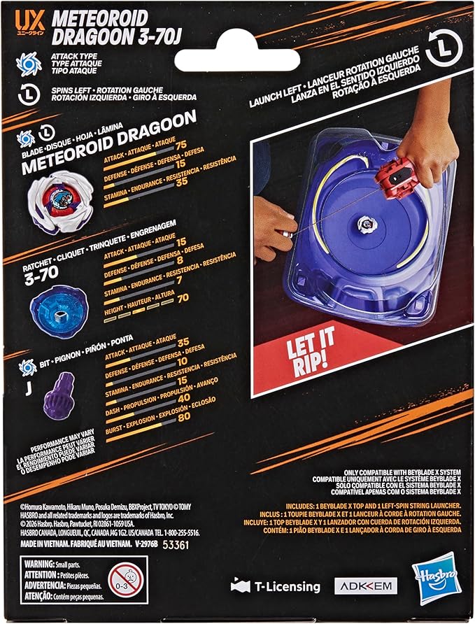 Beyblade X Meteoroid Dragoon 3-70J Left Spin String Launcher Beyblade X Meteoroid Dragoon 3-70J Left Spin String Launcher