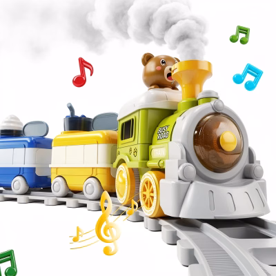Electric Train Car Track Play Set with Steam Light & Music for Kids