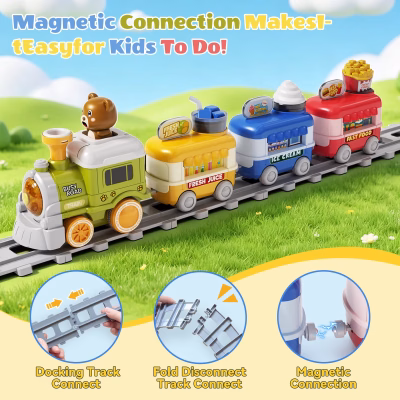 Electric Train Car Track Play Set with Steam Light & Music for Kids