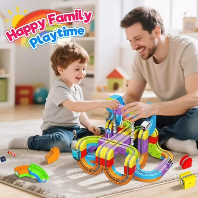 Electric Train Set for Kids 110Pcs Build 3D DIY Track Building Kit