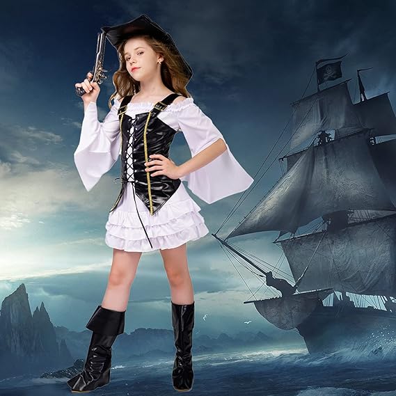 Kid's Girl Pirate Halloween Cosplay Costume 4 Kid's Girl Pirate Halloween Cosplay Costume