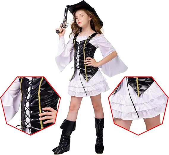 Kid's Girl Pirate Halloween Cosplay Costume 5 Kid's Girl Pirate Halloween Cosplay Costume